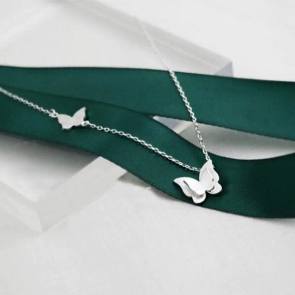 NEW 925 Sterling Silver Double Butterfly Necklace - Picture 6 of 7